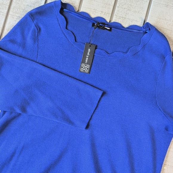 Cable & Gauge Sweaters - Cable & Gauge Womens XL 1X Blue Knit Sweater Top Blouse Long Sleeve Sleeve - New